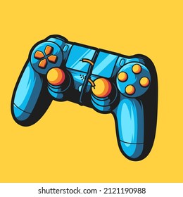 Cracked Game Controller Vector Illustration on Isolated Yellow Background