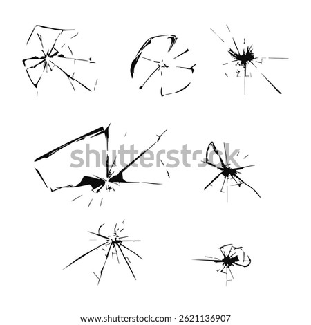 Cracked glass, broken window, and break windshield glass texture silhouette 