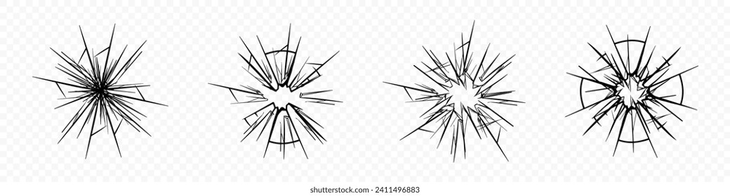 Cracked glass. Broken window. Shattered glass icons. Crushed glass 