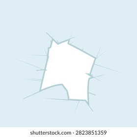 Cracked glass burst vector showing dramatic shatter lines around a central break. Modern damage illustration for gaming assets, security concepts, repair services, and visual compositions.