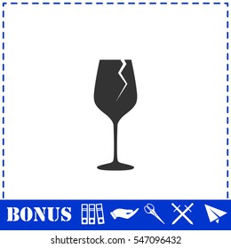 Cracked glass icon flat. Simple vector symbol and bonus icon