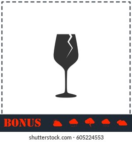 Cracked glass icon flat. Simple vector symbol and bonus icon
