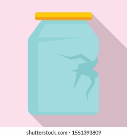 Cracked glass jar icon. Flat illustration of cracked glass jar vector icon for web design