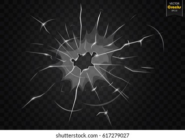 Cracked glass on a transparent background. Vector illustration