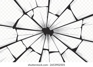 Imagem de textura PNG vetorial de vidro rachado com formas irregulares para projetos criativos. Efeito de vidro quebrado, vidro quebrado e ilustração de sobreposição de superfície danificada.