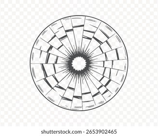 Cracked glass vector transparent png image with radial design for visual effects. Broken glass effect, shattered glass, and damaged surface overlay illustration.