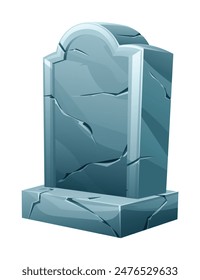 Cracked gravestone vector cartoon illustration. Tombstone with cracks isolated on white background
