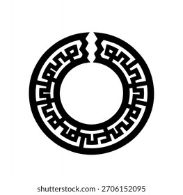 Ilustración vectorial de silueta de anillo de patrón de meandro griego agrietado roto