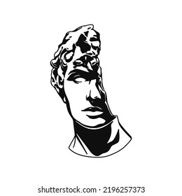 cracked greek statue head vector illustration