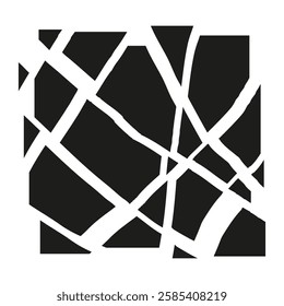 Cracked grid tile. Geometric abstract lines. Irregular monochrome shapes. Minimalist bold vector.
