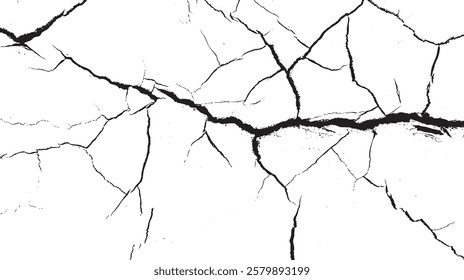 cracked ground, ground distress texture, damage texture. old wall background crack vector, grunge texture.

