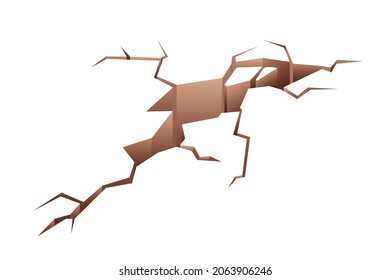 Cracked ground with earthquake hole and fractures after earth destruction. Broken damaged crashed land with clefts and hollow. Geological gap. Flat vector illustration isolated on white background