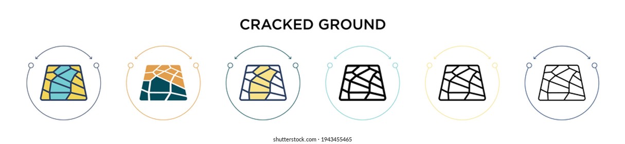 Cracked ground icon in filled, thin line, outline and stroke style. Vector illustration of two colored and black cracked ground vector icons designs can be used for mobile, ui, web