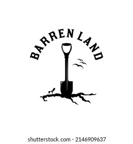 Cracked Ground And Shovel Spade For Barren Drought Logo Inspiration Design