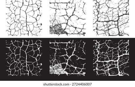 Textura agrietada del suelo en contraste blanco y negro. Los patrones de fractura del suelo seco crean superficies abstractas dramáticas para fondos y superposiciones. Texturas grunge de alto detalle ideales para el uso de diseño moderno.
