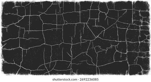 Cracked grunge texture background with distressed white cracks on dark surface. Abstract vector illustration ideal for posters, banners, overlays, print, web design, typography and vintage layouts.