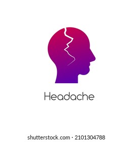 Icono vectorial de la cabeza craqueada. Migraña, concepto de dolor de cabeza. Estrés. Trastorno mental. Ilustración vectorial de acciones