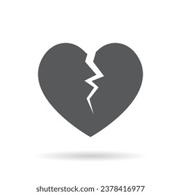 Cracked heart, broken love icon vector isolated on white background. Relationship conflict, divorce sign symbol