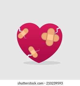Cracked heart with multiple bandages 