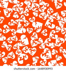 Herzklopfen nahtloses Muster in üppiger Lavafarbe. Unglückliches Liebeskonzept. Wrapping Textur für Valentinstag Grußkartendesign. Randomisch platzierte Herzformen. Vektorillustration EPS8 Illustration.