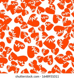 Herzklopfen nahtloses Muster in üppiger Lavafarbe. Unglückliches Liebeskonzept. Wrapping Textur für Valentinstag Grußkartendesign. Randomisch platzierte Herzformen. Vektorillustration EPS8 Illustration.