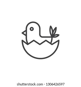 Cracked hen's egg with chicken line icon. linear style sign for mobile concept and web design. Easter egg with baby chick outline vector icon. Symbol, logo illustration. Pixel perfect vector graphics