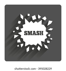 Cracked hole icon. Smash or break symbol. Gray flat square button with shadow. Modern UI website navigation.