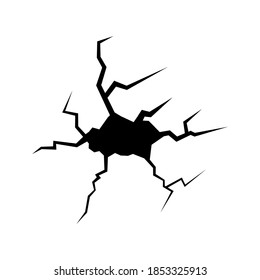 Cracked hole silhouette black color vector illustration isolated on white background. Earth destruction effect. Surface cracks.