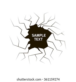 Cracked hole with space for text. Hole cracks in the wall. Broken concrete template for a content. Cleft, crushed, flaw vector illustration. Abstract pattern for your design and business.