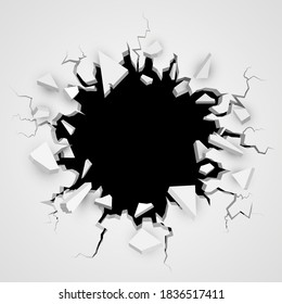 Cracked hole with space for text. Vector 3D illustration.