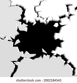 Agujero rajado con espacio para texto. Ilustración vectorial 3D.