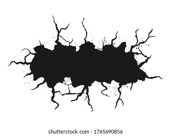 Cracked hole texture isolated on white background. Broken wall texture with space for text.
