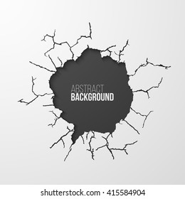 Cracked hole in the wall banner with space for text. Vector illustration