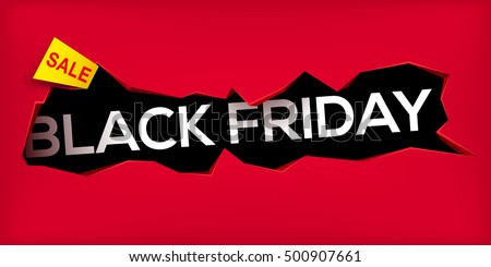 Cracked hole in wall with Black Friday inscription for sale and discount. 