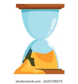 Cracked hourglass is leaking sand, symbolizing wasted time and missed deadlines