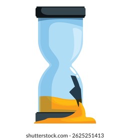 Cracked hourglass is rapidly losing sand, symbolizing a deadline or time running out
