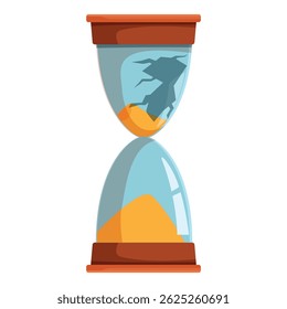 Cracked hourglass with sand flowing, symbolizing running out of time and fragility