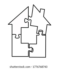 Cracked house isolated on background. Divorce couple. Split house symbol divorce family. Rip relationship. Concept breakup. Divorce court. Separation couple. Divorced family. Family conflict. Vector 