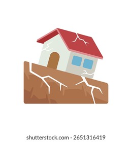 Casa agrietada y placa tectónica dividida en diseño plano