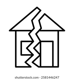 Cracked House Vector Line Icon Design