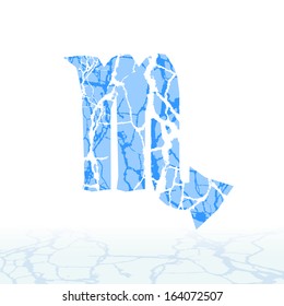 Cracked ice alphabet. Letters, numbers, and symbols of the snow. Signs of the zodiac