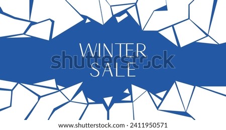 Cracked ice horizontal banner with a space for text in the middle. White ice puzzle pieces. Damaged ice layout template. Mega winter sale offer poster.