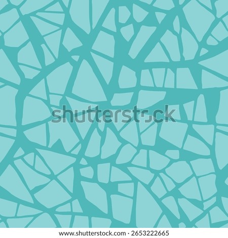 Cracked ice pattern, ice drift, top view. Blue broken surface with scattered fragments. Terrazzo texture, stone mosaic. Vector seamless debris background