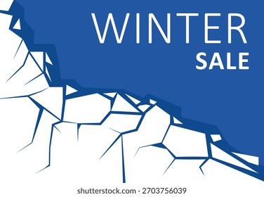 Fondo Horizontal de textura de hielo agrietado. Azul y blanco, estilo de Vector moderno. Fondo de Anuncio o cartel de venta de invierno. Espacio Grande y claro para texto adicional. Uso estacional y promocional.