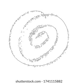 Cracked ink line circle or broken glass vector illustration. Circular rupture sketch scribbles or round crackle isolated on white. Smash ice texture