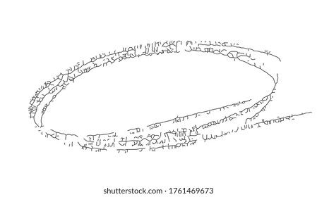Círculo de línea de tinta rota o ilustración vectorial de vidrio rota. Broche de ruptura circular de garabatos o de crepitaciones redondas aisladas en blanco. textura de hielo de fragancia