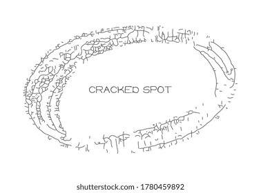Cracked ink line circle or broken glass vector illustration. Circular rupture sketch scribbles or round crackle isolated on white. Smash ice texture