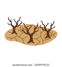 Cracked land with a bare tree. Represents drought, desertification, global warming, and climate change impacts. Symbolizes the environmental crisis. Vector illustration