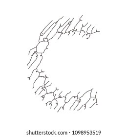 Cracked lines font.Letter C