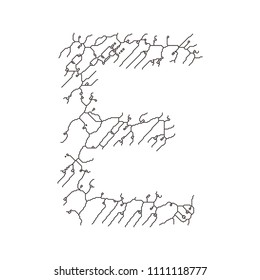 Cracked lines font.Letter E